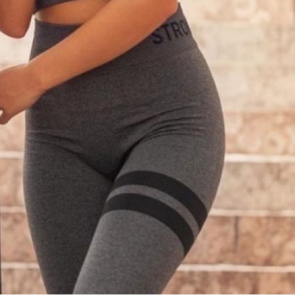 Stronger Anthracite Sports Women M/L SpaceDye High Waisted dual striped Leggings